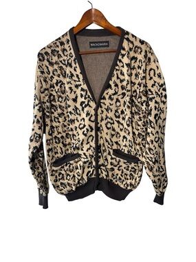 Wacko Maria Leopard Print Cotton Cardigan Sweater